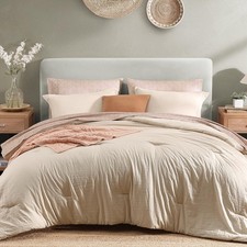 Monbix Full Size Comforter Set - 7 Pieces Oatmeal Prewashed Bed in a Bag Full...