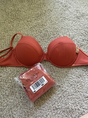 Victoria s Secret PINK Ribbed Bikini Set Coral L-DD Top XL Bottoms