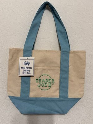 Trader Joe's Mini Pastel  Blue Canvas Tote Bag  
