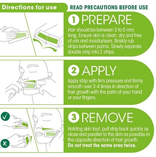 Gentle Wax Strips for All Skin Types - 20 Facial Hair Removal Strips + Oils