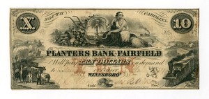 1854 $10 The Planters Bank of Fairfield - Winnsboro', SOUTH CAROLINA Note