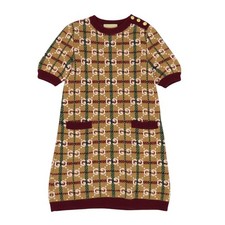 GUCCI GG Jacquard Check Pattern Knit Dress Women beige 【A】