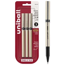Uniball Deluxe 0.7mm Fine Point Rollerball Pen 3 Black - Smooth Writing Water...