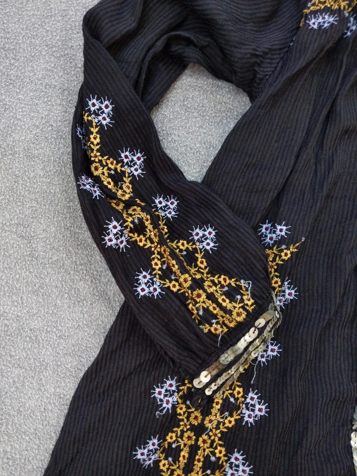 Blusa Kate Moss Topshop Mujer US 6 Negra Dorada Bordada Lentejuelas Túnica Boho Foto 3 de 4