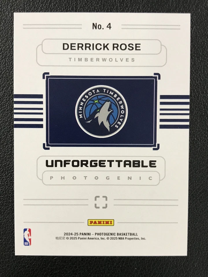 2024-25 Panini PhotoGenic #4 Derrick Rose Unforgettable Timberwolves - Image 2 of 2