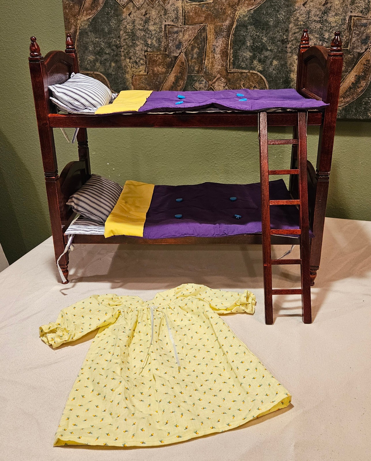  Vintage Cherry Wood Bunk Beds and Bedding for American Girl