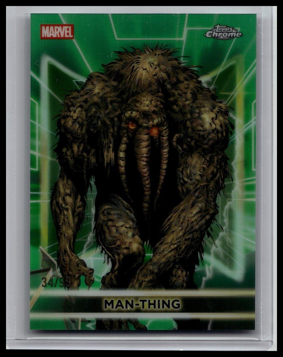 2026 Topps Neon Marvel Man-Thing #82 Chrome Neon Etch Green Refractor #/99