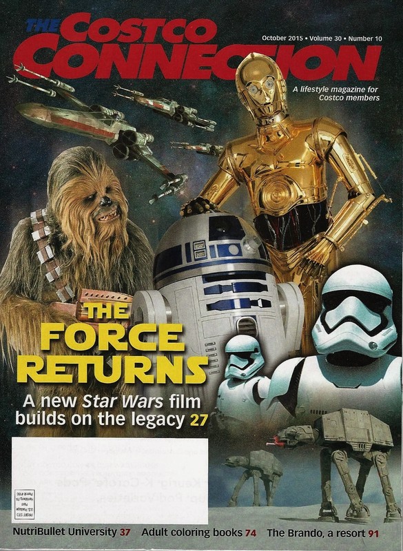 Costco Connection Magazine, October 2015 with C-3PO & R2-D2, Star Wars Article