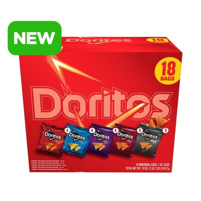 Doritos Tortilla Chips 5 Flavor Variety Pack Snack Chips, 1 oz Bags, 18 Count..