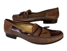 Moreschi TASSELS MEN LOAFERS OSTRICH LEATHER BROWN SLIP ON SZ 8 / 8.5 M Italy