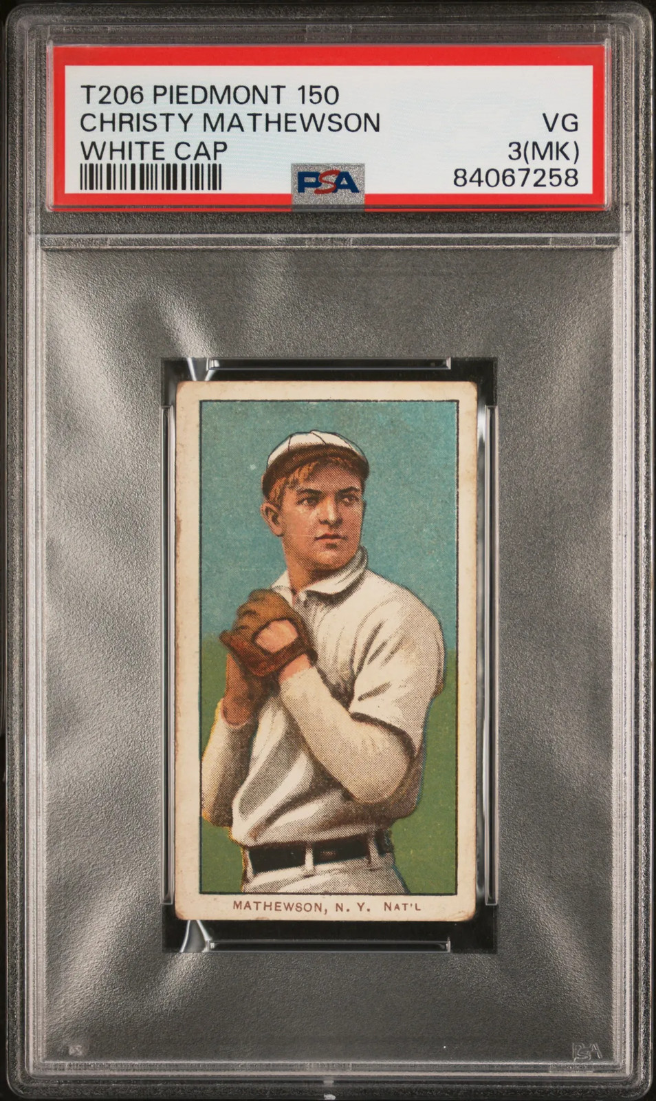 1909-11 T206 Piedmont 150 Christy Mathewson White Cap MK PSA 3