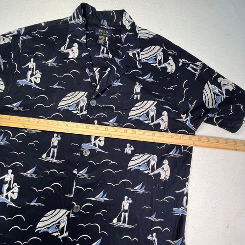 Polo Ralph Lauren Sleepwear Shirt M Surfing Beach Graphic Button Up Short Sleeve - Picture 7 of 9