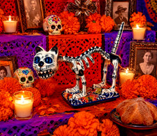 Figura Talavera Catrina Gato Mexicano Día de Muertos Cerámica Arte Popular