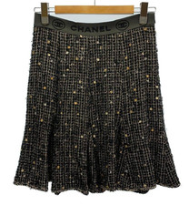 CHANEL Tweed Skirt Black Waist Logo FR36 / US4 Made in France Used