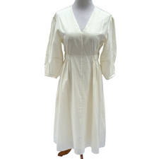 COS Voluminous V Neck Dress Women’s US 8 Midi Ivory Puff Sleeves Cottage Core