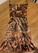 SHEIN Brown Pink Green Paisley Sequin Satin Mini Sleeveless Strappy Dress Size S