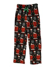 Peanuts Snoopy Pajama Pants Kids M 8 Black Red Christmas Sleep Lounge Pants New