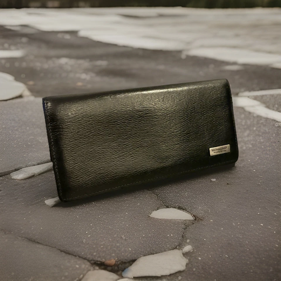 RARE Burberry Black Label Continental Bifold Black Burgundy Check Leather Wallet - Image 3 of 4