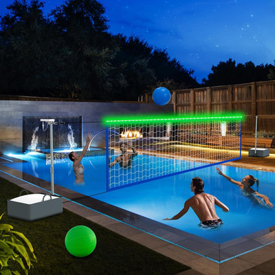 Pool Volleyball Net Set with Bright LED Lights, Solar Volleyball Net with 15-32F