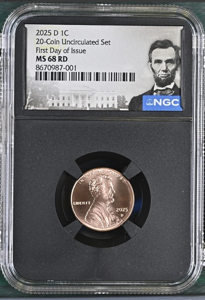 2025 P D 1C Penny Abraham Lincoln Shield Cent NGC MS68 RD Red FIRST DAY Issue % - Image 2 of 4