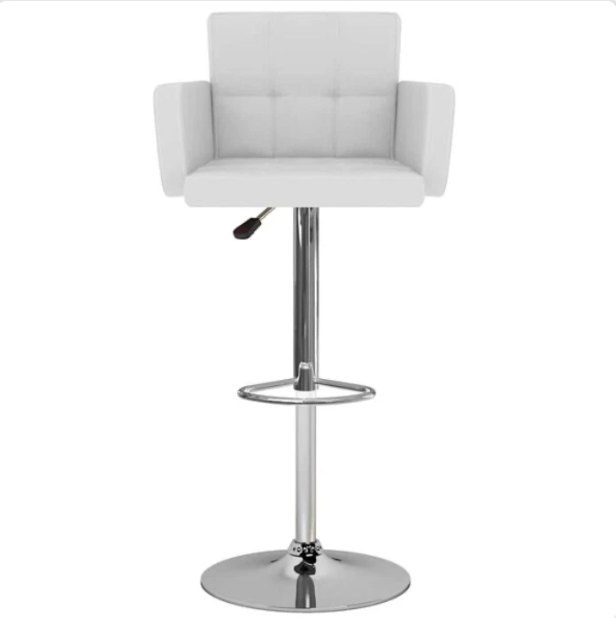 2x Barhocker Weiß Kunstleder höhenverstellbar mit Armlehne Fußstütze Chrom - Bild 3 von 4