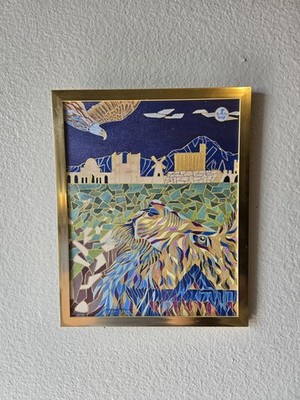 Mosaic Style Ink Drawing OoAK Signed By Artist, Unique Wall Art Lion Eagle Farm