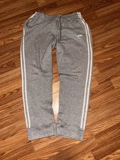 adidas Men's Gray Fleece Sweatpants L Drawstring Elastic Waist 3-Stripe