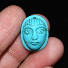 Ancient Near Eastern Turquoise Stone Amulet Depicting a Face in good Condition