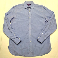 Ralph Lauren PURPLE LABEL Button Shirt Men's 16.5 LARGE L Blue Check SARTORIAL