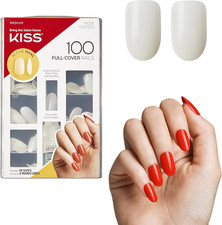 KISS 200 Full Cover Fake Nails Medium Oval Tips with Glue Kit 10 Sizes