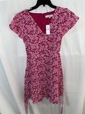 Loft Eyelet Embroidered Pink Belted Flutter Sleeve Swing Dress Size 8 NWT