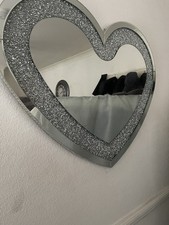Large Heart Shaped Wall Mirror Silver Diamond Crushed Crystal 80x70CM Love