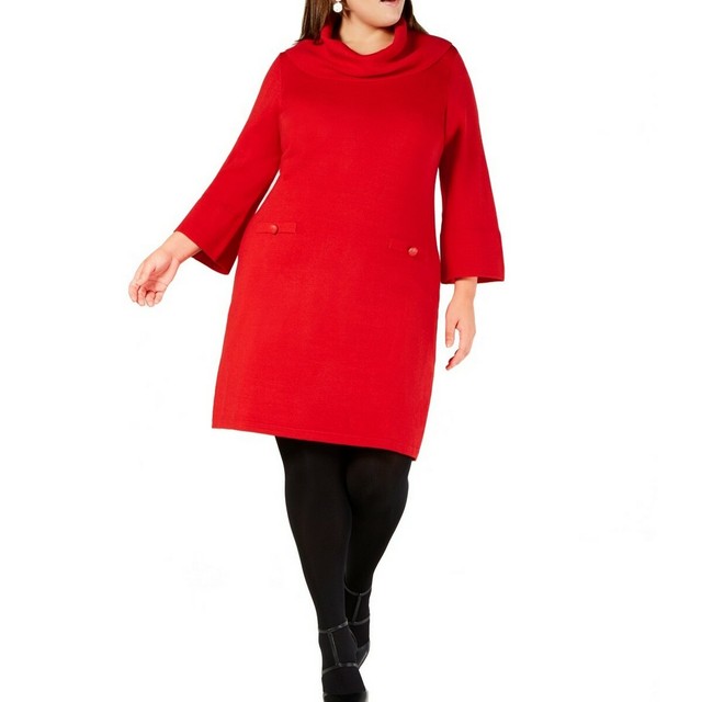 red cowl neck sweater dress