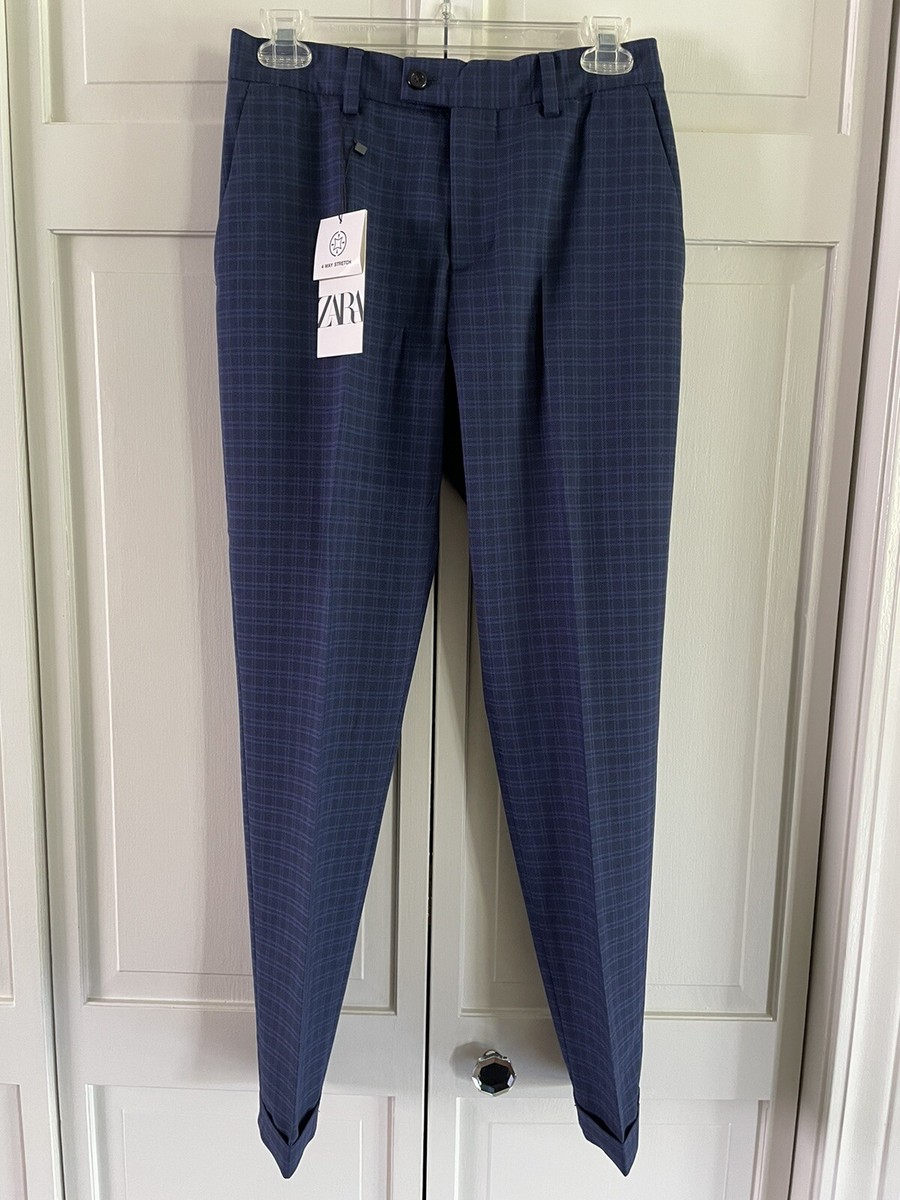 Zara Men Blue Plaid Skinny Ankle Fit Pants Size 29