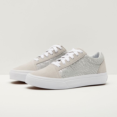 Vans OLD SKOOL (Metallic Snake) Silver/White Kids Shoes Size 10.5
