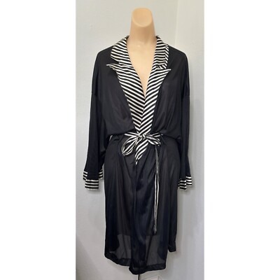 Fredericks Hollywood Large Black Sheer Wrap Dress Robe 90s Sexy Y2K Tuxedo Vtg
