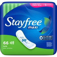 Stayfree Maxi Super Pads Wingless, Unscented, 66 Ct, Absorbs 30% More, Multi-Fl
