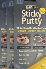 3 Pack Alcolin Museum Sticky Putty 3oz  Adhesive. NON Drying  Always Reuseable!!