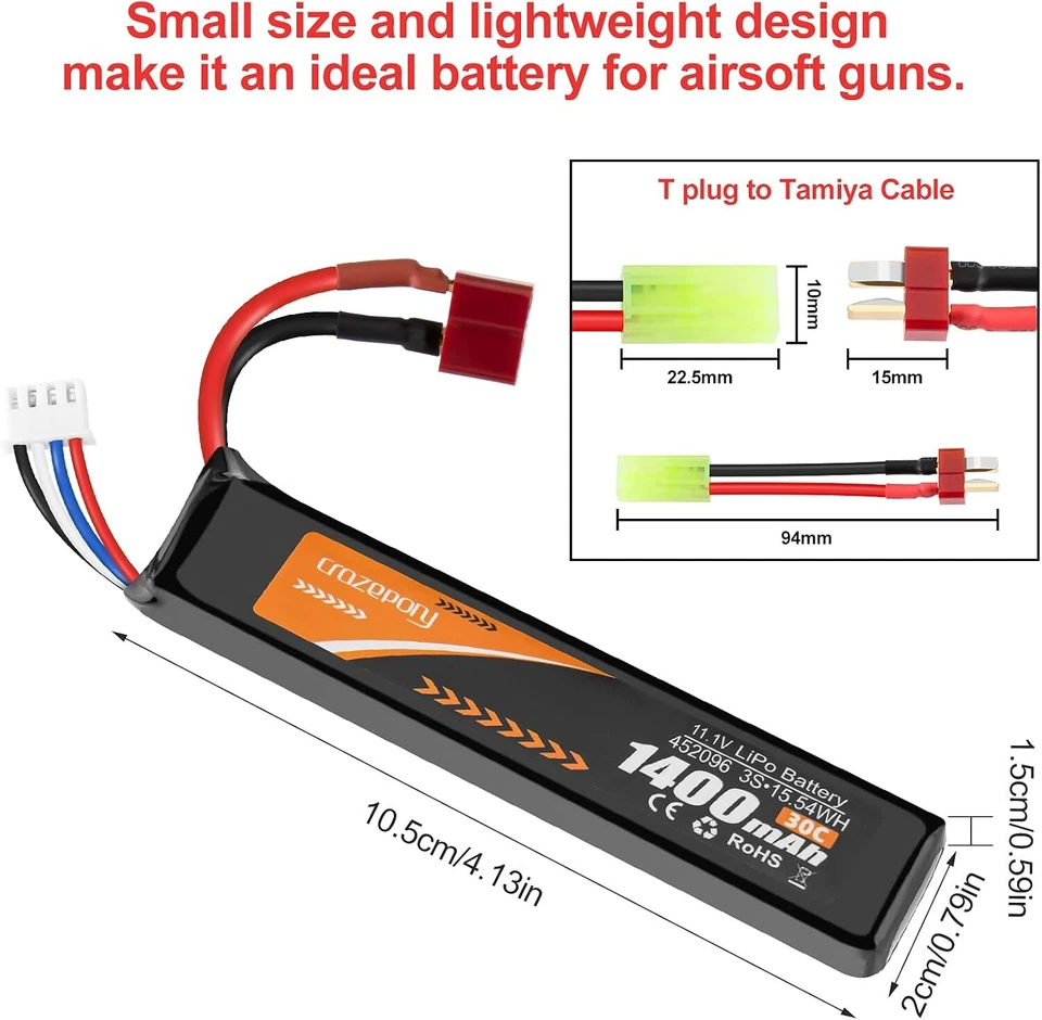 2x1400mAh Batterie LiPo 11,1V 30C Deans T-Stecker Airsoft Akkupack RC Modellbau - Bild 3 von 4