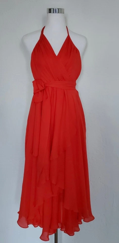 Haute Hippie Women's Halter Dress Midi Flare 100% Silk Red NWT $465.00 Size XS 2 - Image 3 of 4
