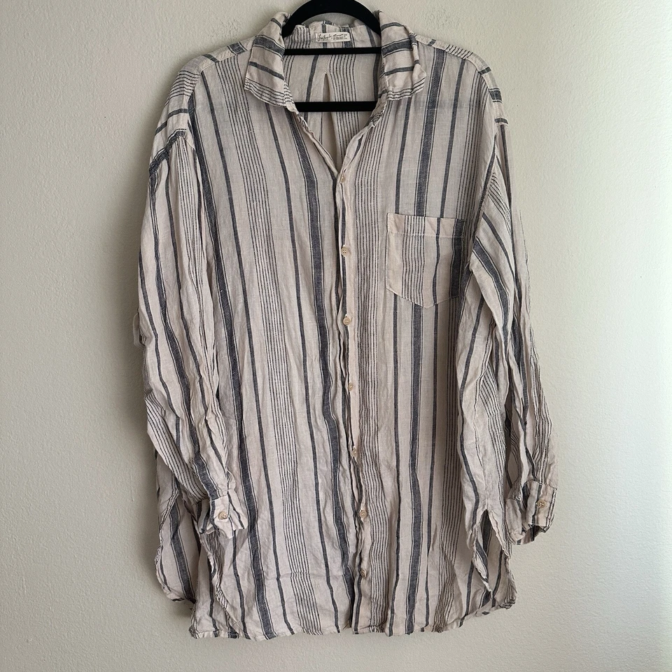 Camisa de lino Free People CP Shades para mujer mediana rosa claro a rayas de gran tamaño Foto 2 de 4