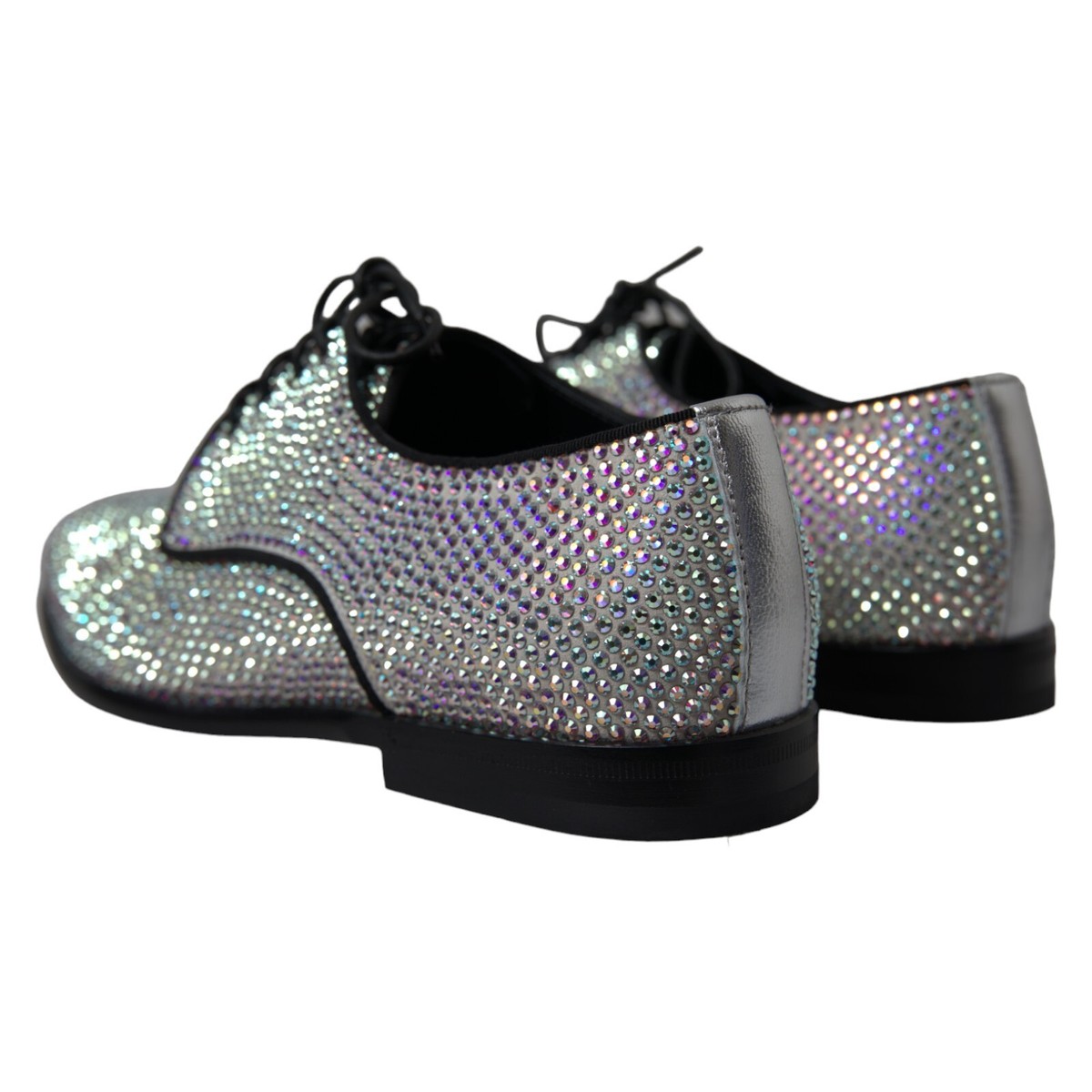 DOLCE & GABBANA Shoes Dress Silver Leather Rhinestones Derby