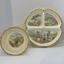 PECO Melamine Family Bunny Rabbit Plate And Bowl Non Slip Suction Bottoms