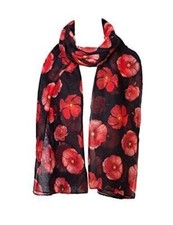 Poppy Flower Print Ladies Women Soft & Warm Scarf Wrap Sarong Remembrance Day