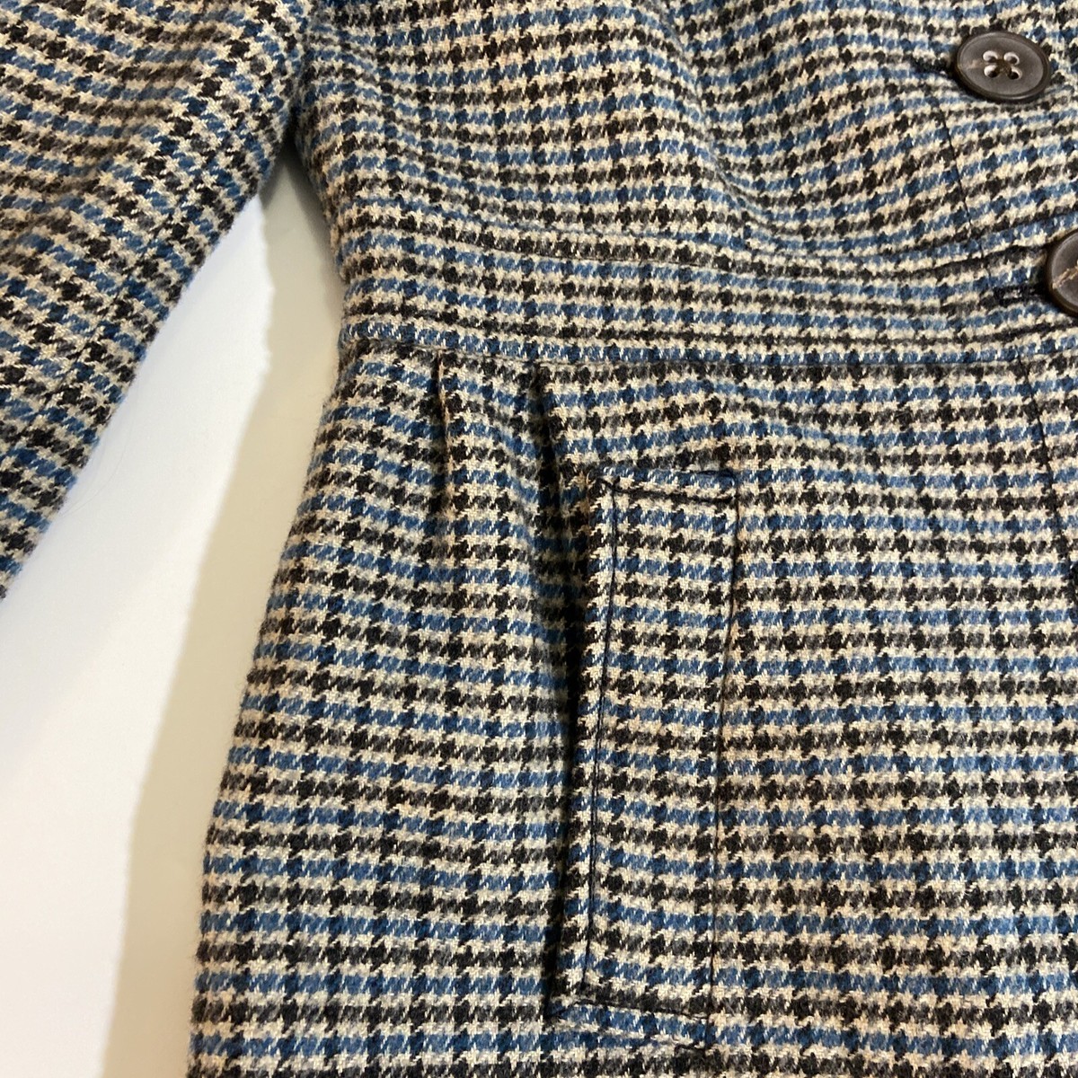 BANANA REPUBLIC Womens Jacket Sz 0 Blue Multi Houndstooth Pea Coat