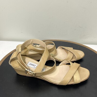 Jimmy Choo CHIARA Demi-Wedge Crisscross Sandal Nude Beige US 7 -  37.5 STAINS*
