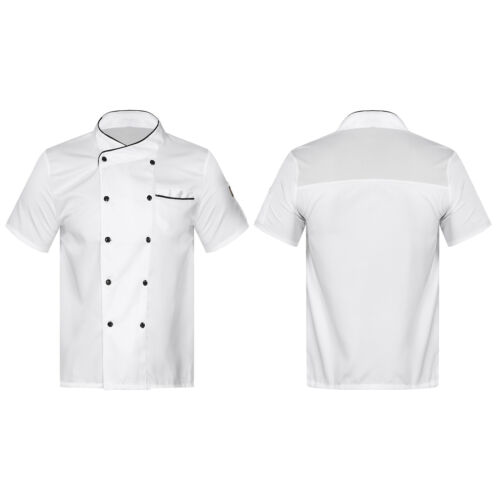 Men Women Chef Jacket Professional Cooking Coat Canteen Hotel Restaurant Work - Picture 12 of 95