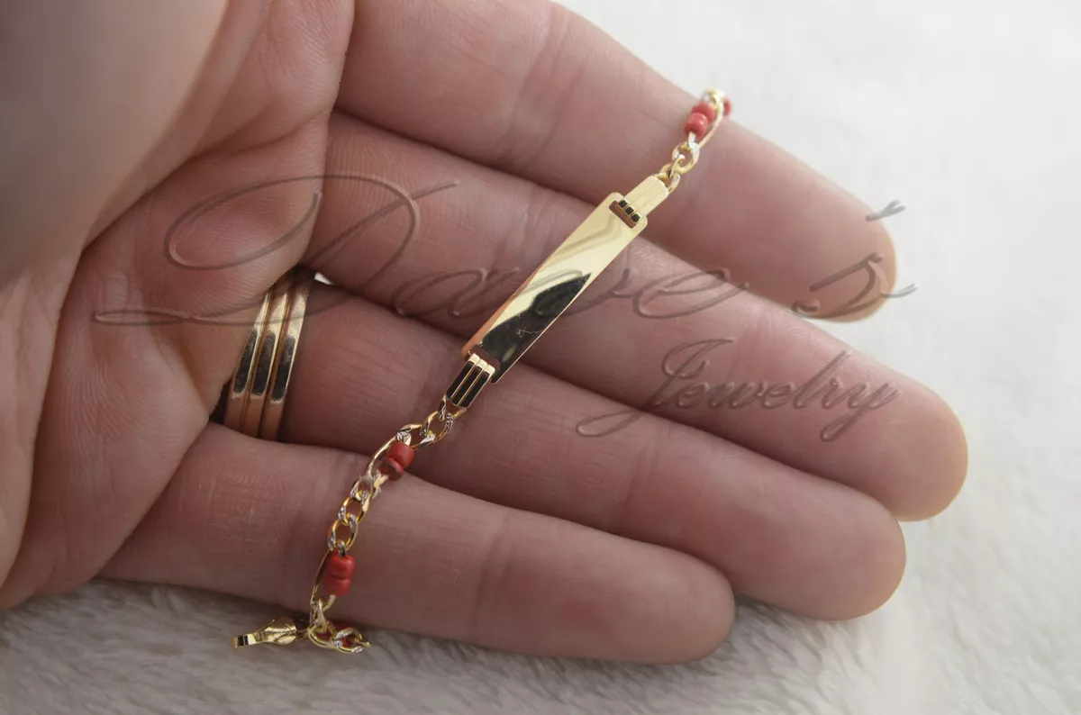 Evil Eye I.D. Baby Bracelet with Red Coral 14k Real Gold FREE