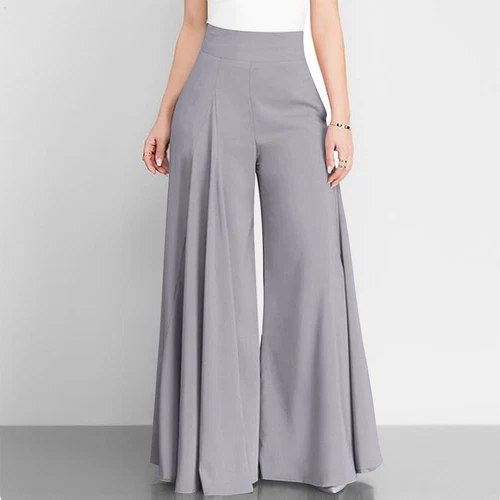 Pantalones Palazzo para mujer con cremallera cintura alta culottes sueltos acampanados pantalones de pierna ancha - Imagen 7 de 27