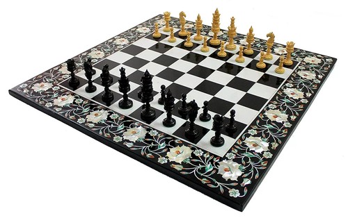 Mesa de ajedrez de mármol de 18" Pietra Dura obra de arte hecha a mano - Imagen 3 de 8